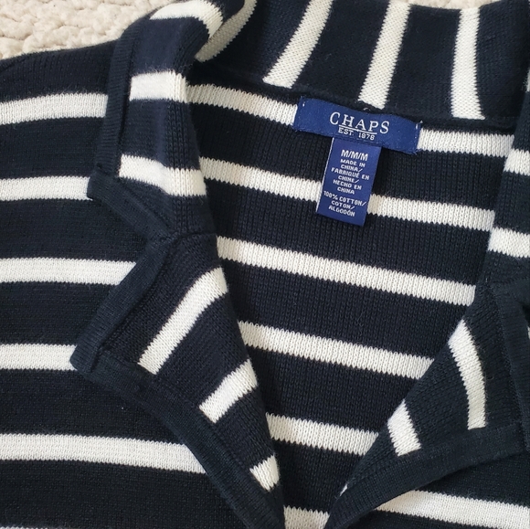 Chaps Cotton Knit Blazer Size M Black and White Stripes - Picture 7 of 11